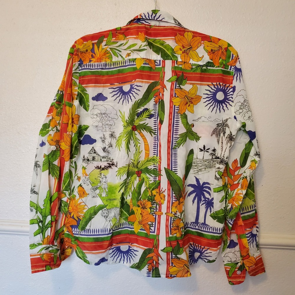 Lucky & Coco Womens Tropical Jungle Tiger Print Cotton Button Down Shirt Medium - Picture 7 of 12